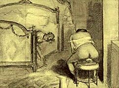 Vintage Erotic Illustration Of Retro Cartoon Anime Hentai Antique Scene.