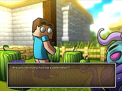 I'm playing hornycraft where steve fucks a huge watermelon with big tits