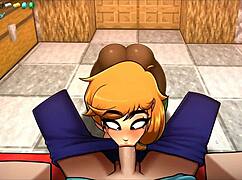 I'm playing hornycraft where steve fucks a huge watermelon with big tits