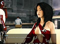 Footjob in a restaurant with sexy 3D cartoon outfit—damn, so hot! 😘