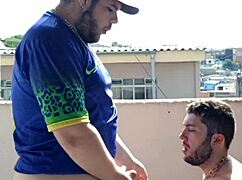 Raw anal pounding for young guy on the rooftop with everyone watching
