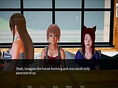 Blonde and Redhead Amateurs in Homemade Hentai Game with Big and Small Tits