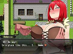 Redhead Girl Saves Boy with Big Tits Ass in Public Outdoor Anime