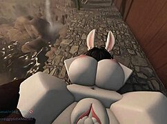 Bunny rides hard in wild cartoon POV with big ass action