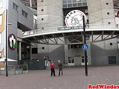 The inked goth prostitute exclaims, I'll spoil this Amsterdam tourist!