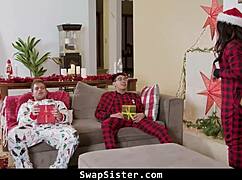 Stepsisters swap stepbrothers for holiday fuck 😈