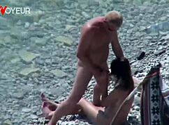 Beach voyeur catches slut wife getting pounded in public.