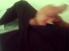 horny guy in black pants jerks off big cock after work until he cums