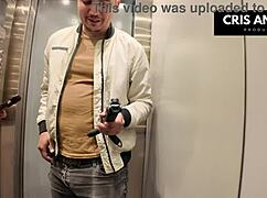 Spanish blackout traps her in elevator, ends up banging married neighbor