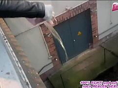 Watch this German teen slut pissing publicly into her handbag, he says with a grin
