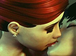 Redhead shemale bangs brunette in 3d cartoon