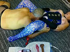 Granny Carmen and Blue Angel Lick in Double Cum