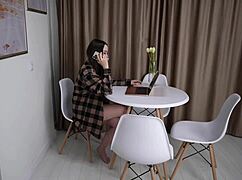 petite brunette stepsister fucking in cowgirl pov on phone