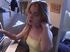 Sage Fox sneaks with stepdad for intense creampie while she's away