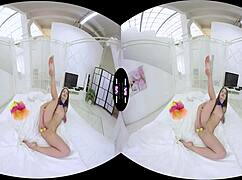 Sexlikereal Bow-Tie Naked Sweetie Uses Dildo on Pussy in VR