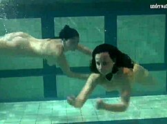 Katka And Barbara Lesbian Teens Bounce Tits Underwater In Pool.