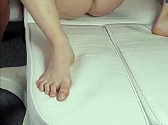 Girl enjoys hard fucking and orgasms on massage chair with plug.