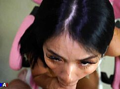 sexy asian milf sucking white cock in interracial scene