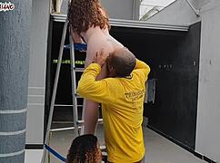 bosses receive visitor in garage group setting