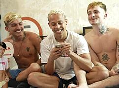 Bastidores: Kevin and Ethan in Brazilian interracial threesome backstage.