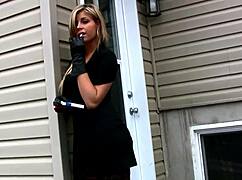 my new girlfriend teases me smoking outside in lingerie