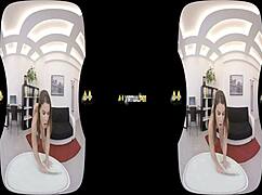 Virtualpee features a dildo-loving brunette in a realistic european setting