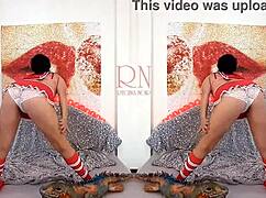 Schoolgirl in sexy uniform dances, strips panties, plays with big iguana toy Regina