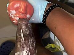 Stocking and deep throating my sextoy like a slave till it gets nasty