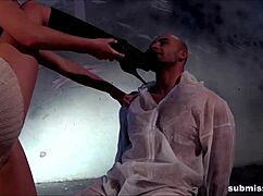 Babe wanks big cock until it cums