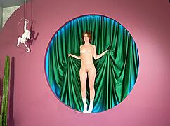 Naked outdoor broadcast reveals shaved pussy and natural tits