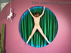 Naked outdoor broadcast reveals shaved pussy and natural tits