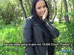 Brunette student fucks outdoors first time