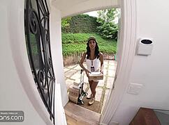 Skinny brazilian trans courier takes huge cock anal from clients pt 1 😏