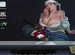 Mature enjoys jerking off cock in game