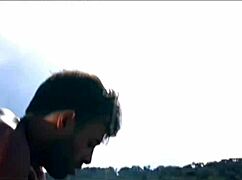 She rides him while rubbing her clit, then offers ass, ends with cum on boobs