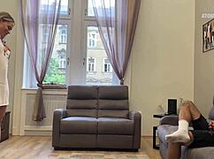 Slutty Wife Sneaks Footjob and Blowjob with Husband's Best Friend