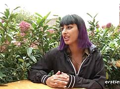 German Babe Intensely Fingers Wet Pussy in Public Restroom