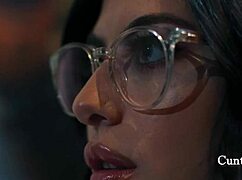 Scarlett Mae and Chanel Camryn start with piano, end with wet cunt licking in cinema passion