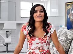 Skinny brunette babe rides big cock in missionary and cowgirl positions, getting her wet pussy destroyed for the first time.