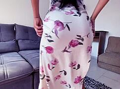 latina girlfriend begged for creampie in her long dress