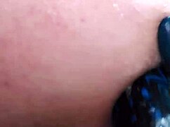 Slut stretches her asshole with toys and dildo, pushing limits intensely.