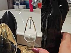 large sextoy stretches redhead's ass wide open