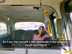 Fake taxi driver calms nervous passenger with big cock pounding in car. She takes it all!