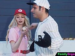 FamilyOrgasm shows girls playing wild with baseball dads