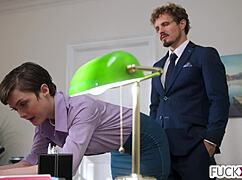 small secretary working with new boss in office