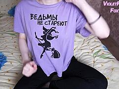 The petite student says, 'i'm playing with my natural tits until i orgasm'