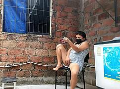 I was recording my neighbor fingering herself when she caught me