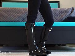 in this episode, the boot slut gets a mega cum load on her shoes