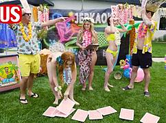 Jerkaoke summertime orgy with Madison Morgan, Rosalyn Sphinx, and more in group fucking and blowjobs