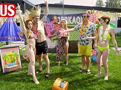 Jerkaoke summertime orgy with Madison Morgan, Rosalyn Sphinx, and more in group fucking and blowjobs
